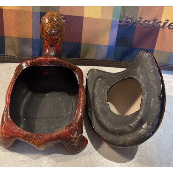 Brown /gold/orange Ceramic Turtle Trinket Box with Detachable Shell 6x3.5x2.75” - Picture 5 of 6